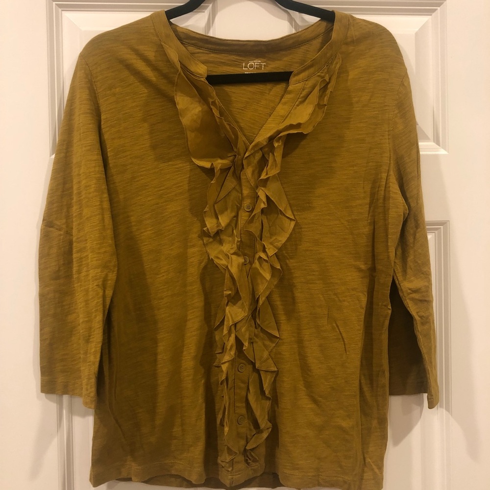 LOFT green/yellow ruffle top